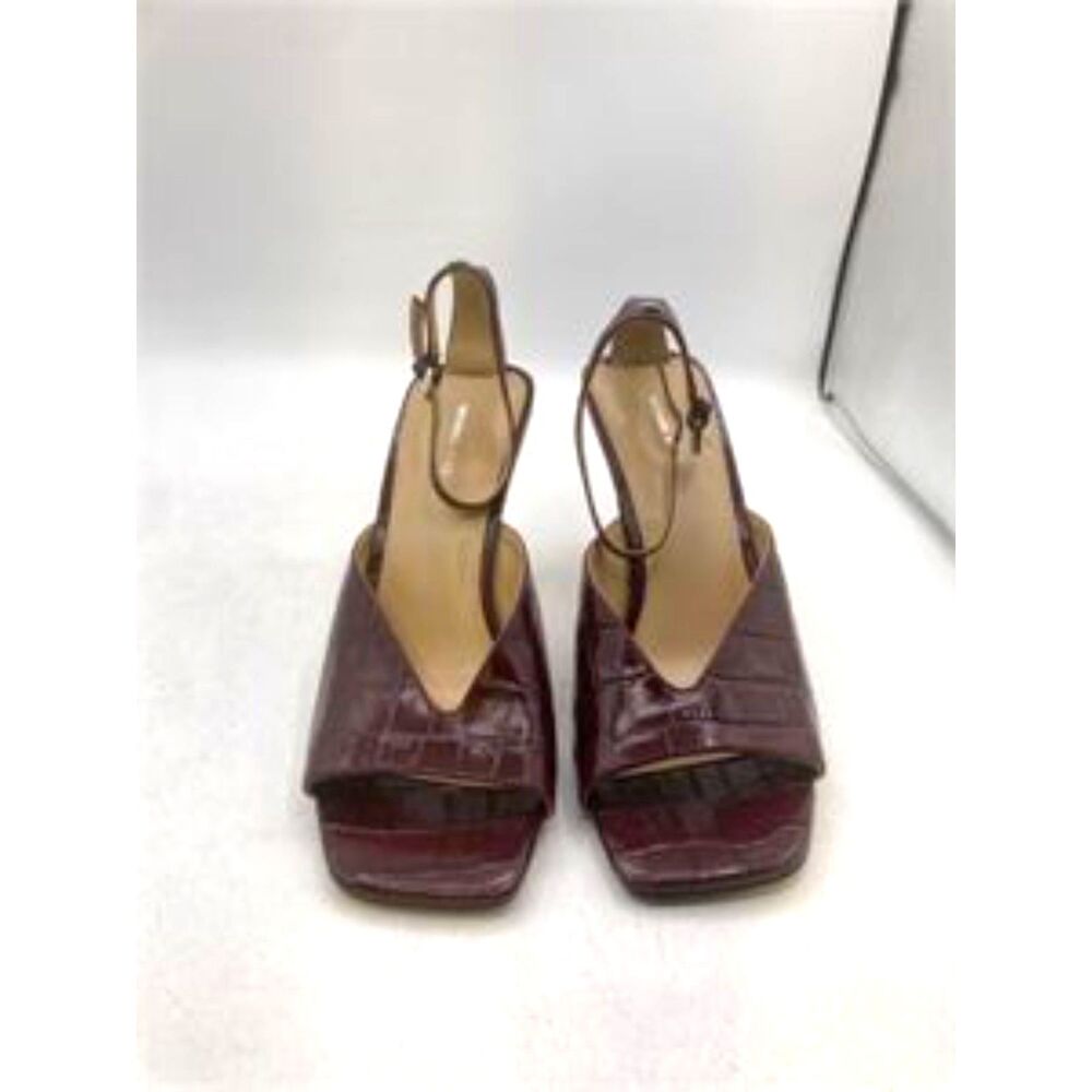 Michael Kors Electra Oxblood Leather Sandals Clear Lucite Heel Ankle Strap Sze 9 - Picture 4 of 6